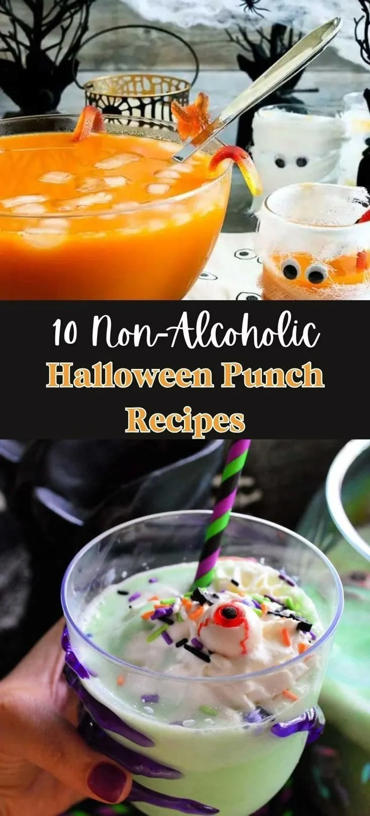 Assorted non-alcoholic Halloween punch recipes for festive occasions.