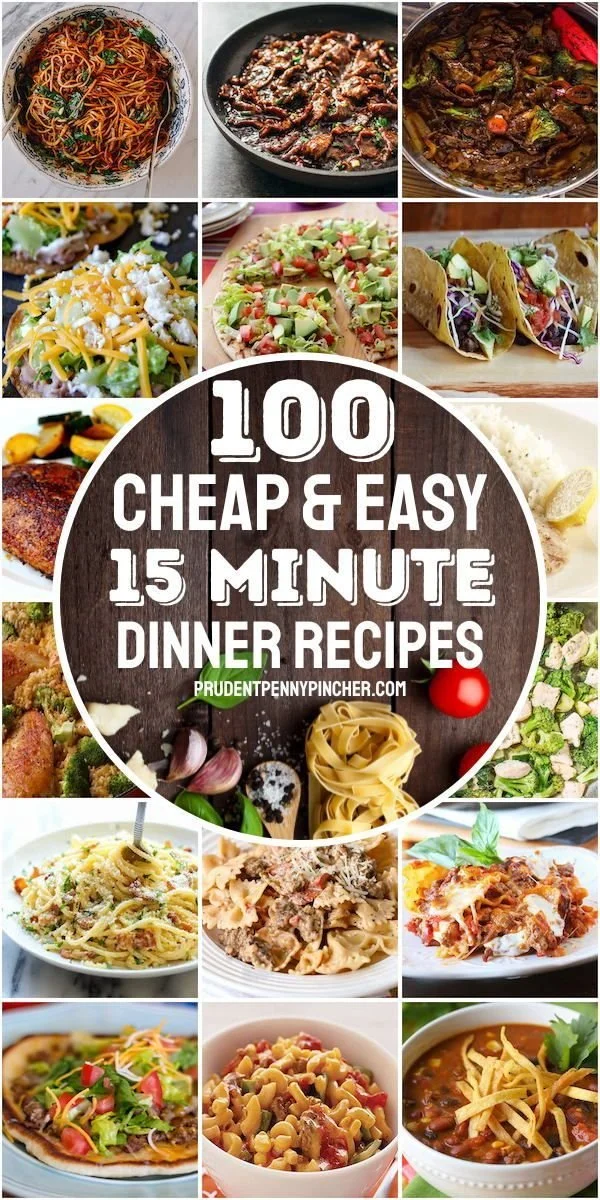 A colorful plate of various cheap and easy 15 minute meals.