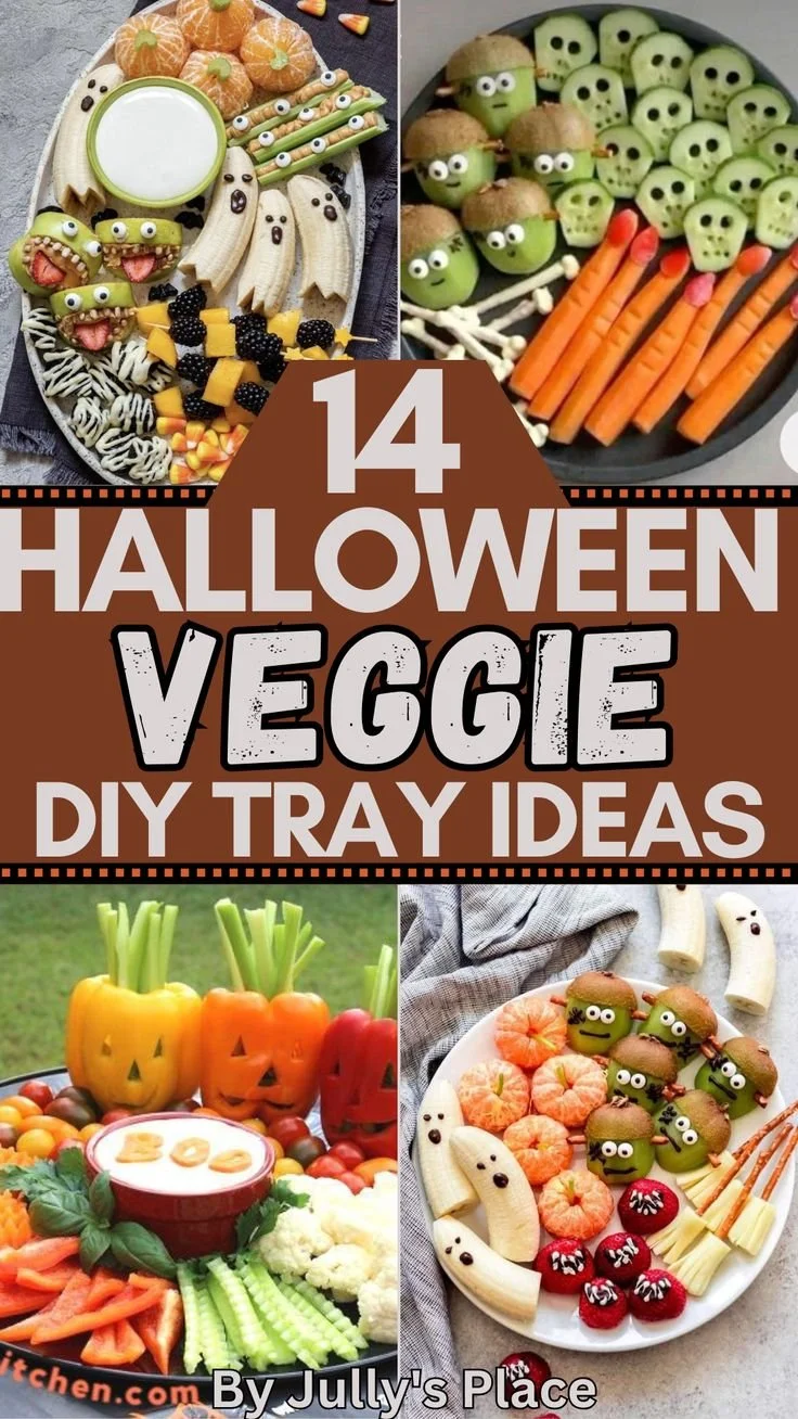 Colorful Halloween Veggie Tray with creative food designs for festive gatherings