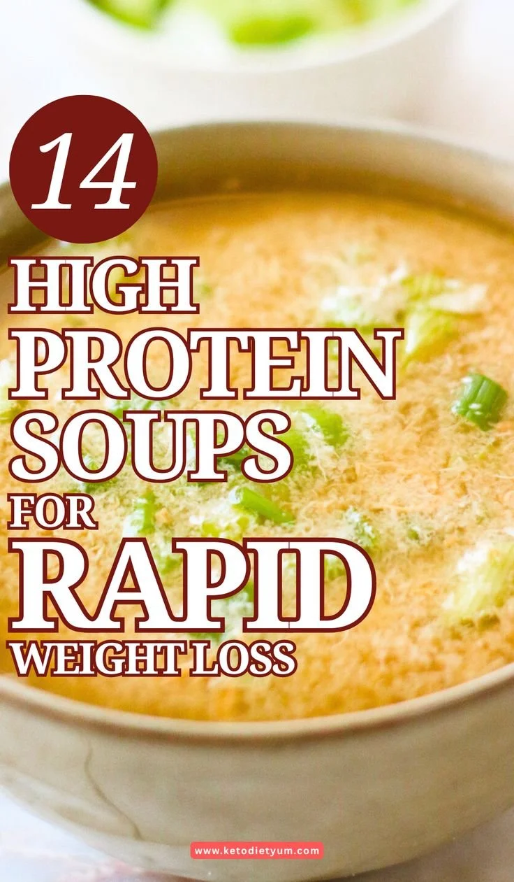 Variety of low carb soups for weight loss and meal prep.