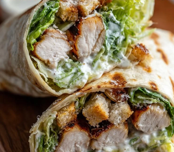 Crispy Chicken Caesar Wraps served with fresh ingredients in a tortilla