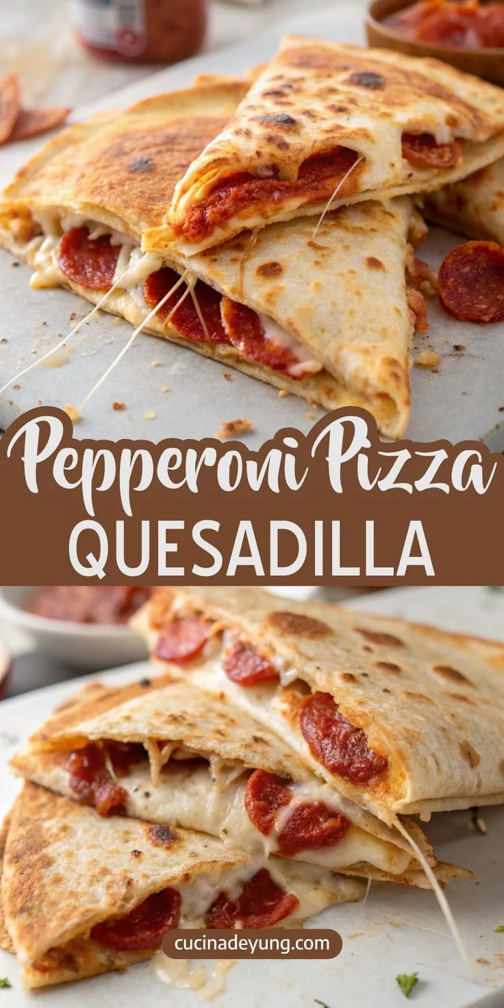 Crispy pepperoni pizza quesadilla ready to be served