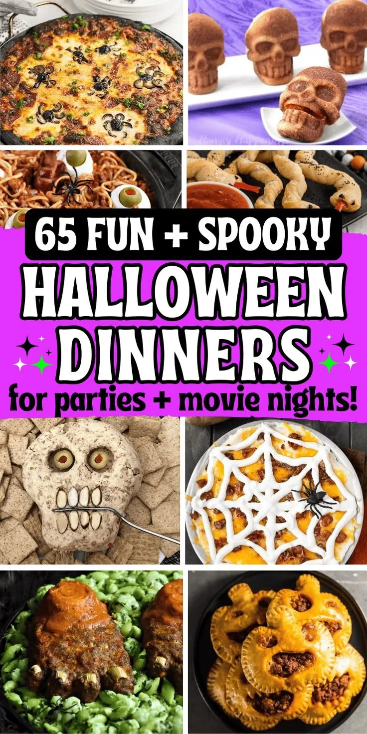 Spooky dinner ideas featuring creepy Halloween party food recipes.