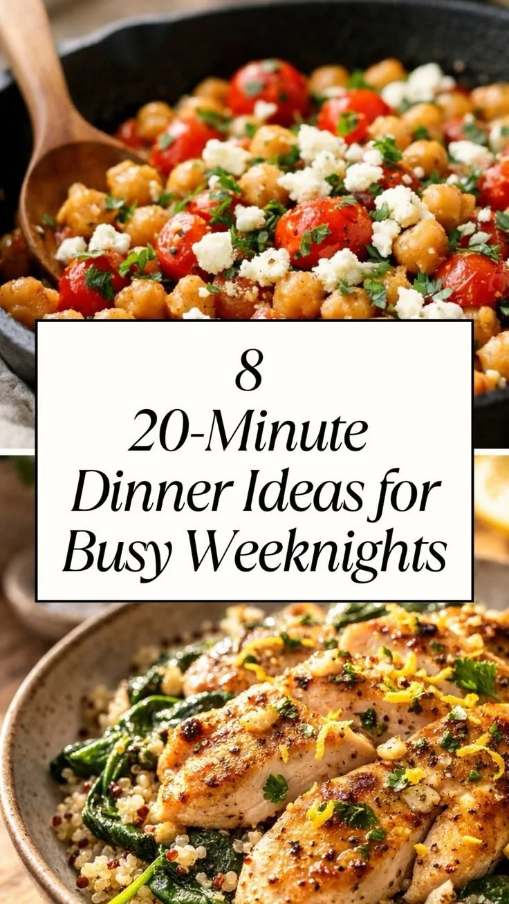 8 healthy dinner ideas for busy weeknights in just 20 minutes.