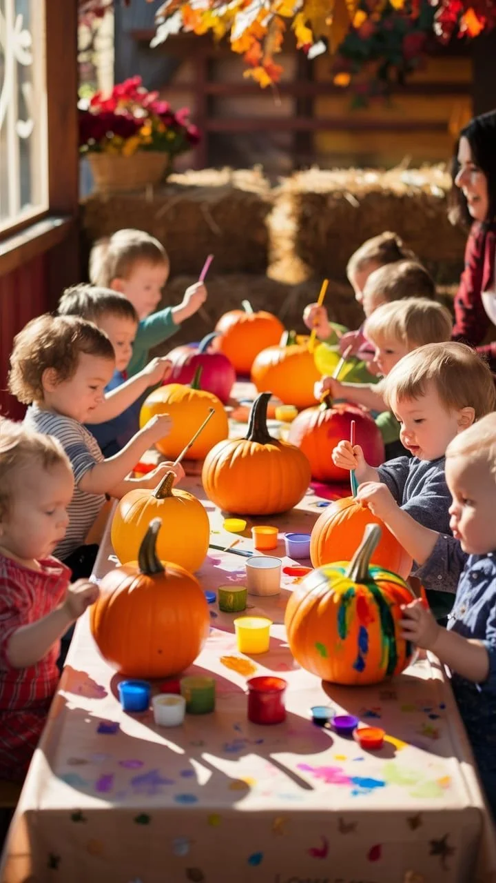Cute toddlers enjoying a Halloween birthday party with festive decorations and treats.