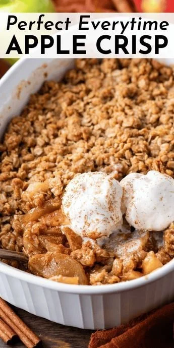 Delicious homemade Apple Crisp with a golden oat topping and fresh apple filling