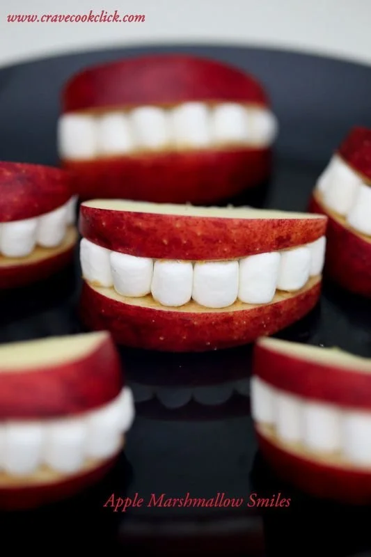 Delicious Apple Marshmallow Smiles on a serving plate