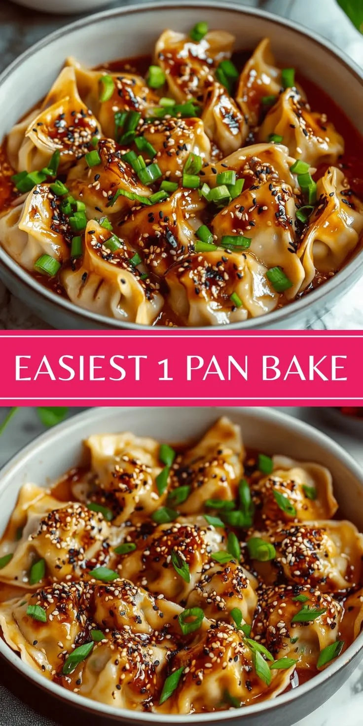 Easiest 1 pan dumpling bake with golden dumplings and savory filling