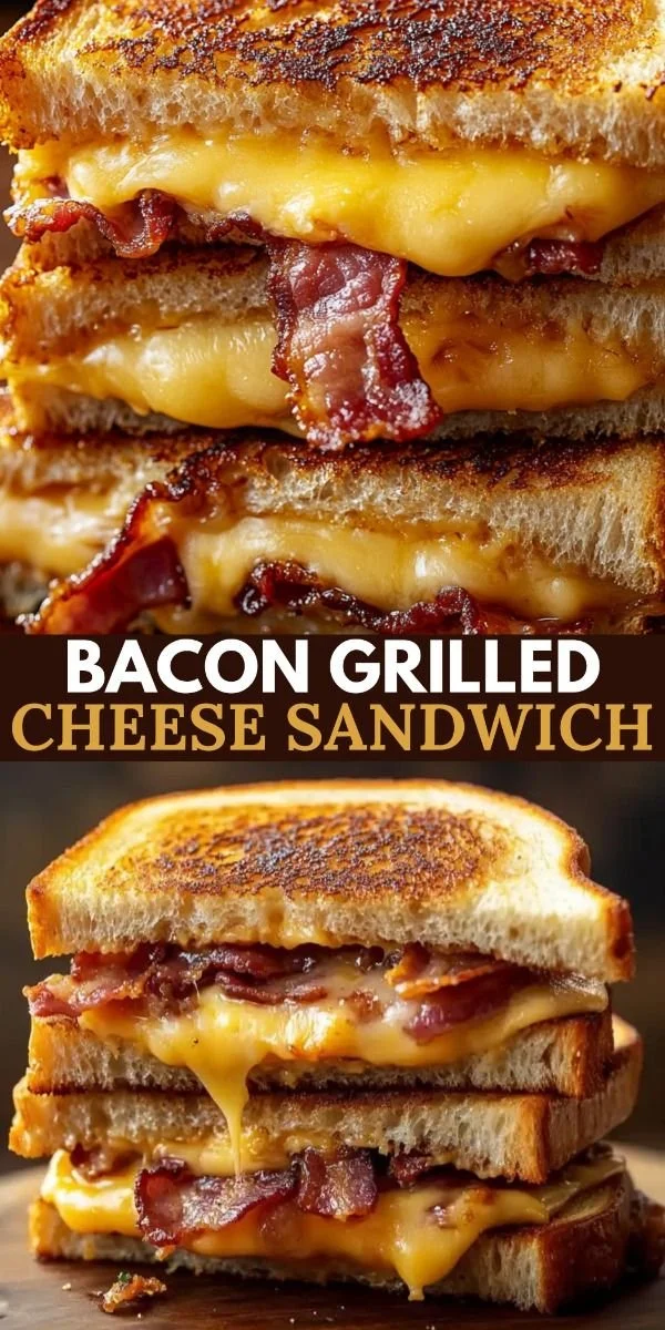 Delicious bacon grilled cheese sandwich with crispy bacon and melted cheese