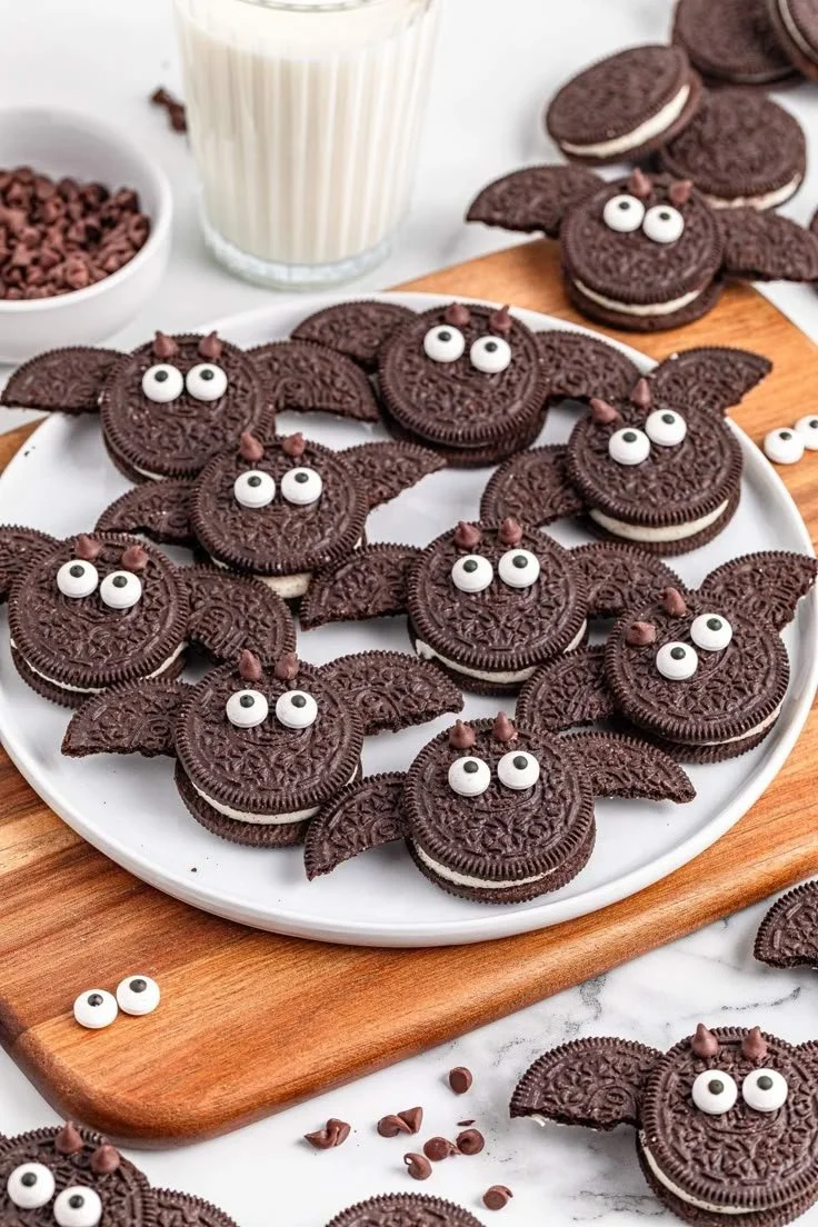 Spooky Bat Oreos decorated for Halloween