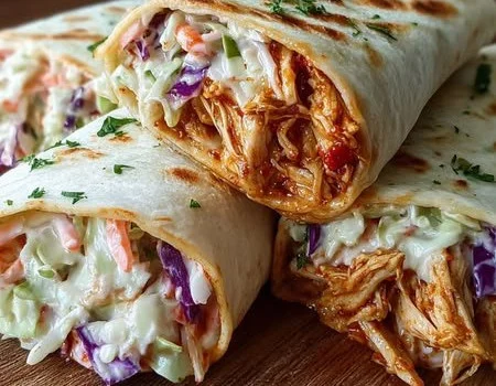 BBQ Chicken Coleslaw Wraps, ideal for picnic meals and gatherings
