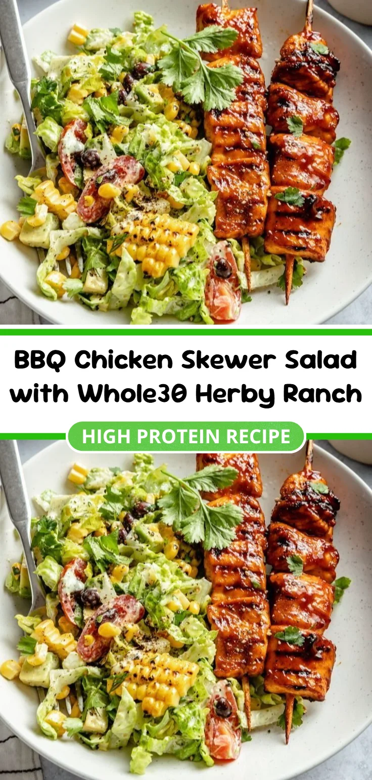 BBQ Chicken Skewer Salad with Whole30 Herby Ranch