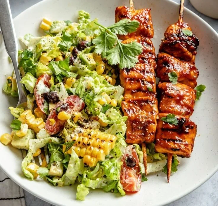 BBQ Chicken Skewer Salad with Whole30 Herby Ranch