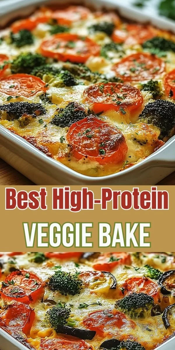Delicious high-protein veggie bake with colorful vegetables and a golden crust