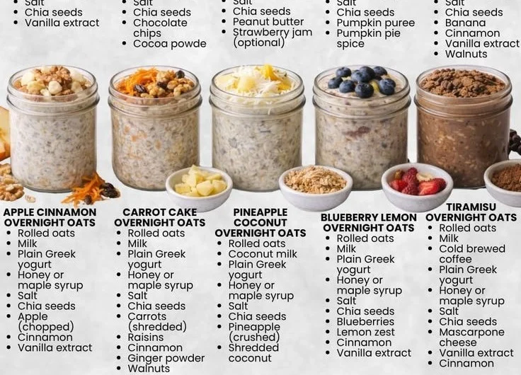 Delicious bowls of best overnight oats recipes with fresh fruits and toppings