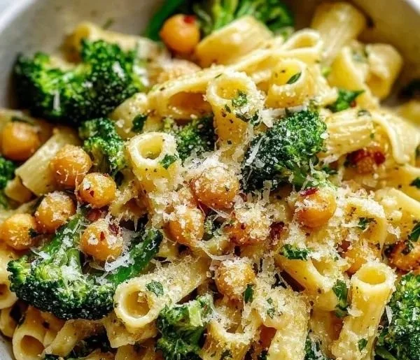 Broccoli Chickpea Pasta with Garlic Olive Oil