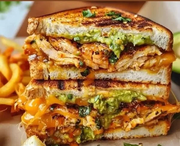 Chicken Avocado Melt Sandwich with grilled chicken, avocado, and cheese on toasted bread