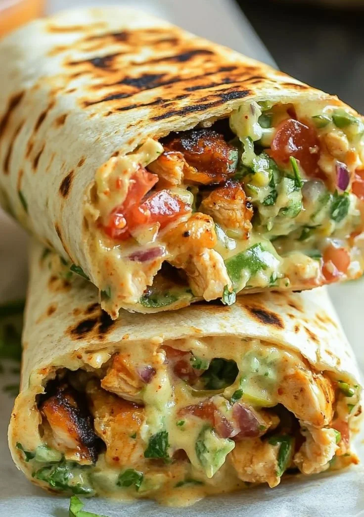 Delicious Chipotle Ranch Grilled Chicken Burrito with fresh ingredients