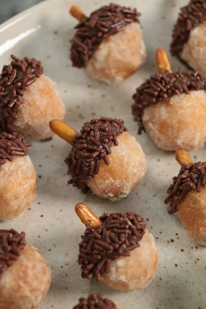 Chocolate acorn donut holes - delightful treats for chocolate lovers