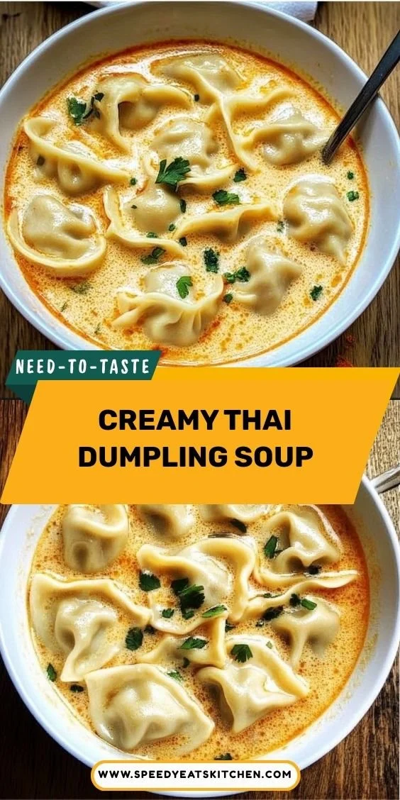 Creamy Thai dumpling soup garnished with herbs and spices in a bowl