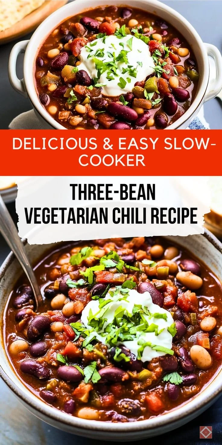 Bowl of delicious three-bean vegetarian chili made with fresh ingredients