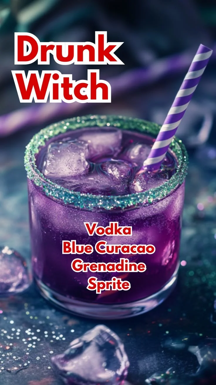 Whimsical artwork of a Drunk Witch enjoying a festive potion.