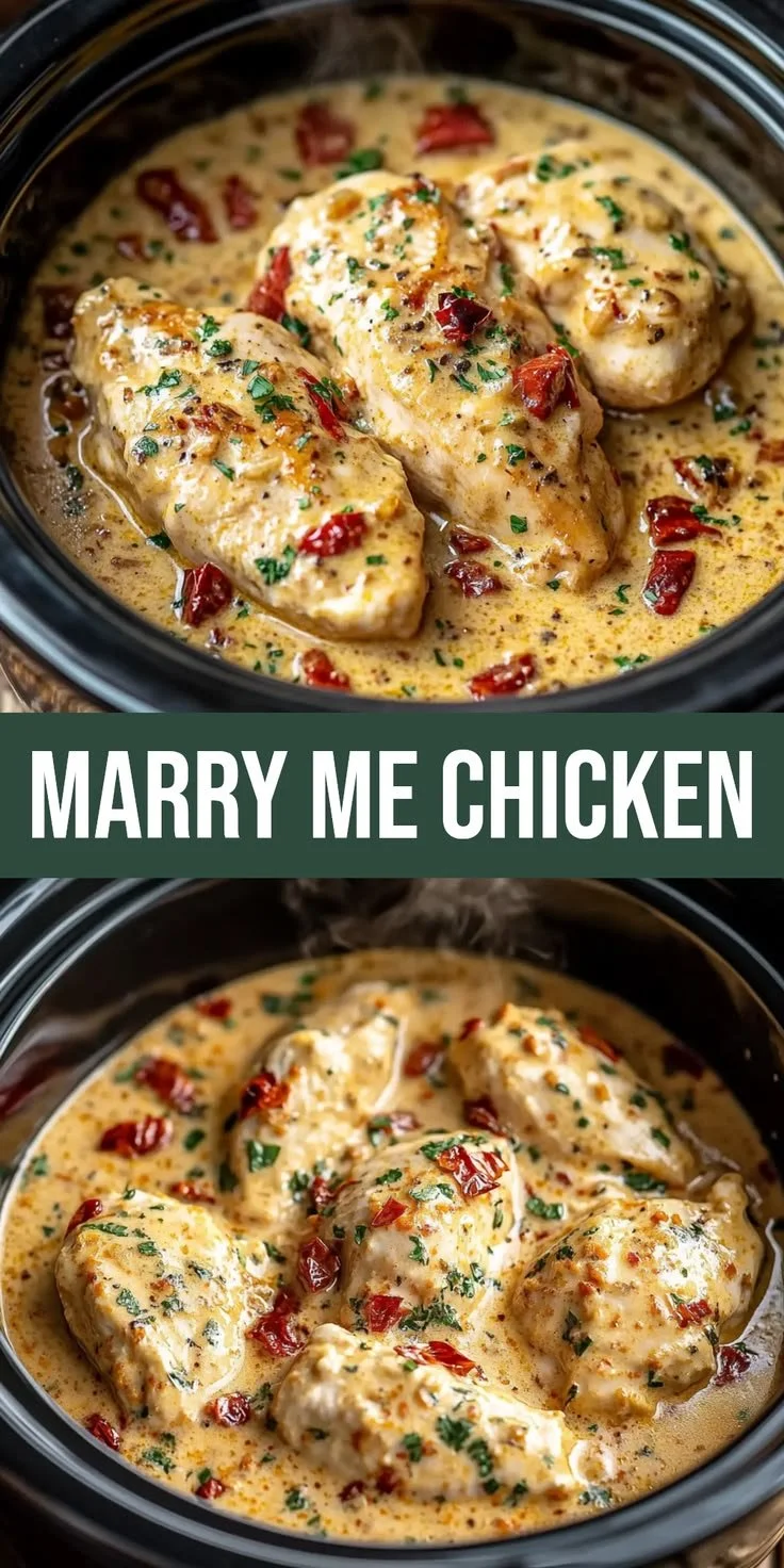 Delicious Dump and Go Crockpot Marry Me Chicken dish ready to serve