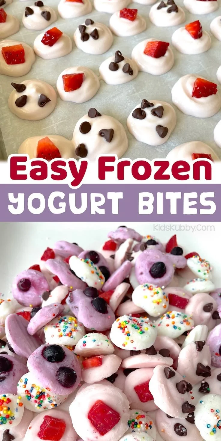 Colorful homemade frozen yogurt bites for kids on a plate