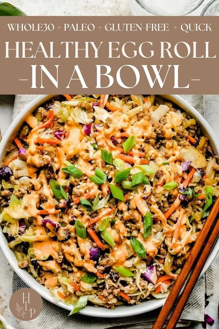 Delicious inside out egg roll bowl with vegetables and savory sauce