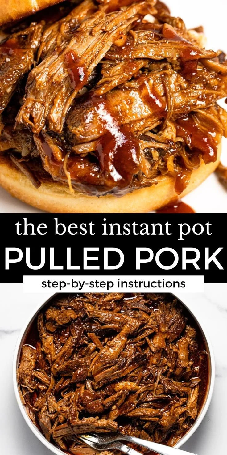 Instant Pot BBQ pulled pork burger with coleslaw on a bun