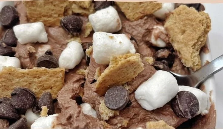 Easy S'mores protein dessert topped with chocolate and marshmallows
