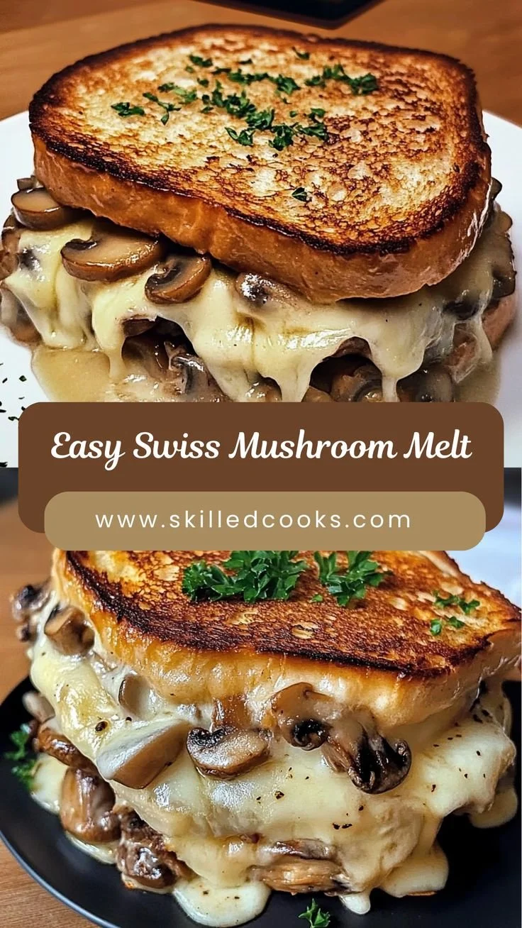 Delicious easy Swiss Mushroom Melt with melted cheese and sautéed mushrooms