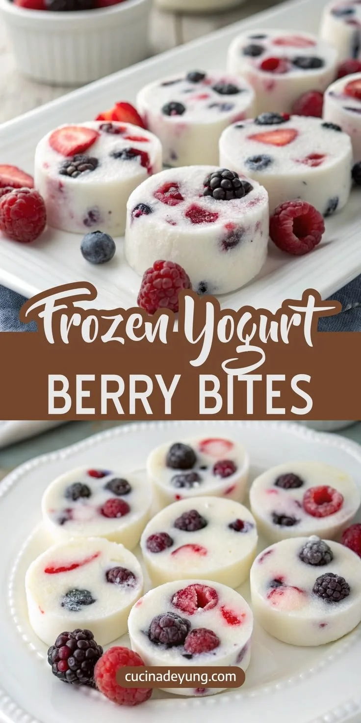 Frozen yogurt berry bites made with fresh fruits and yogurt for a healthy snack.