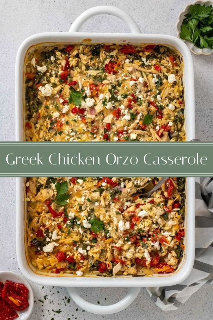 Baked Greek Chicken Casserole with herbs and vegetables