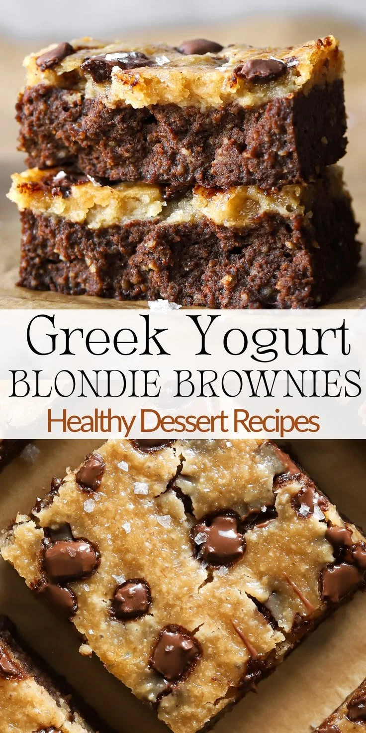 Decadent Greek yogurt blondies served on a plate, a healthy dessert option.