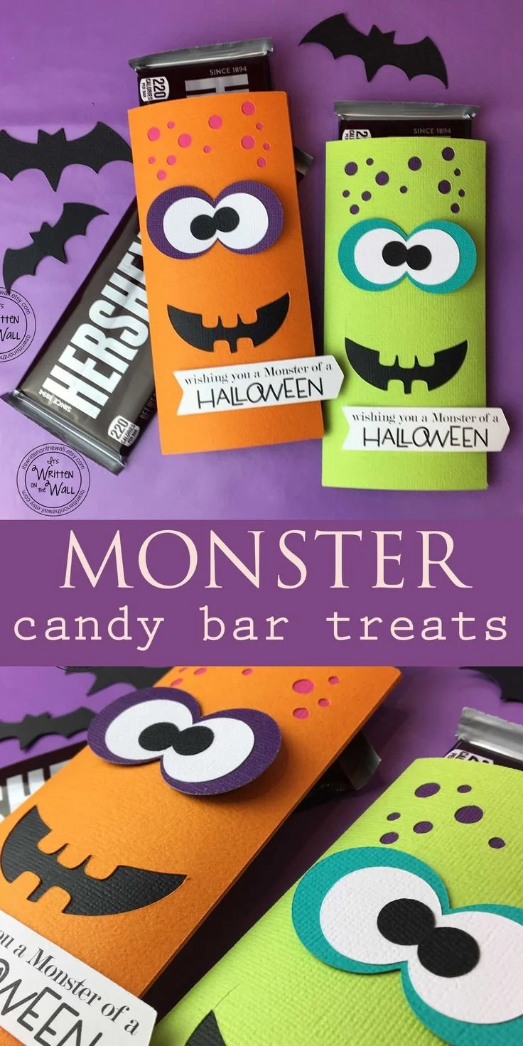 Halloween candy bar wrap design with monster theme for coworkers and treats.