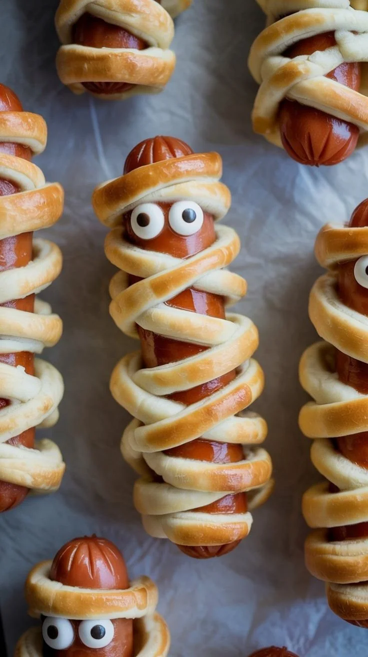 Spooky mummy hot dogs for Halloween food snacks