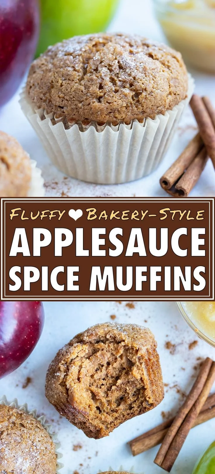Delicious healthy applesauce muffins on a plate with fresh apples