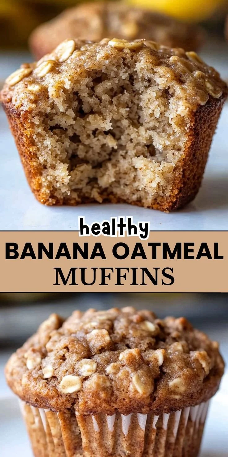 Freshly baked healthy banana oatmeal muffins on a plate