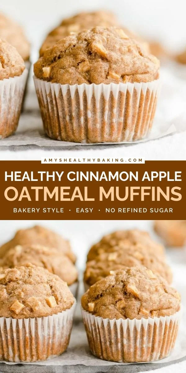 Healthy Cinnamon Apple Oatmeal Muffins on a rustic wooden table