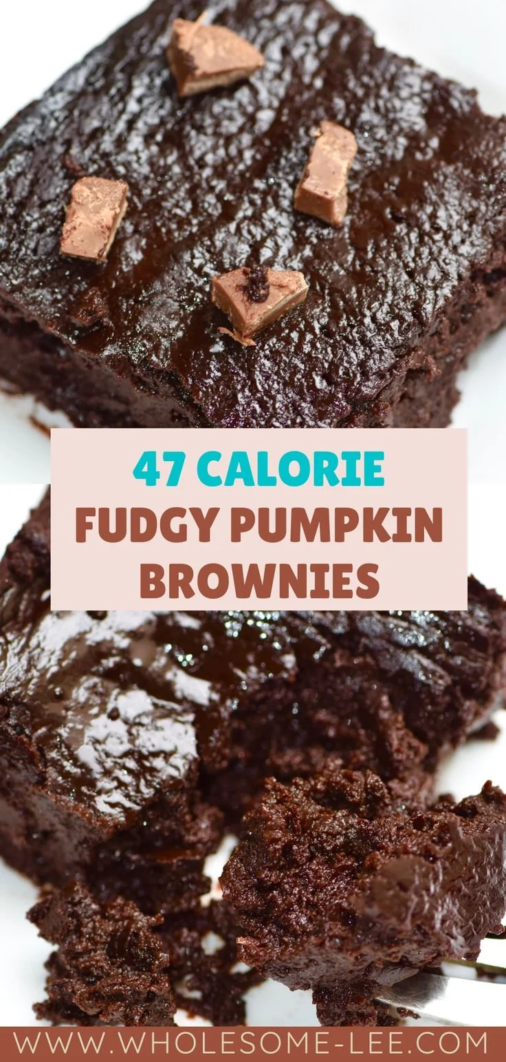 Delicious healthy pumpkin brownies topped with a drizzle of chocolate.