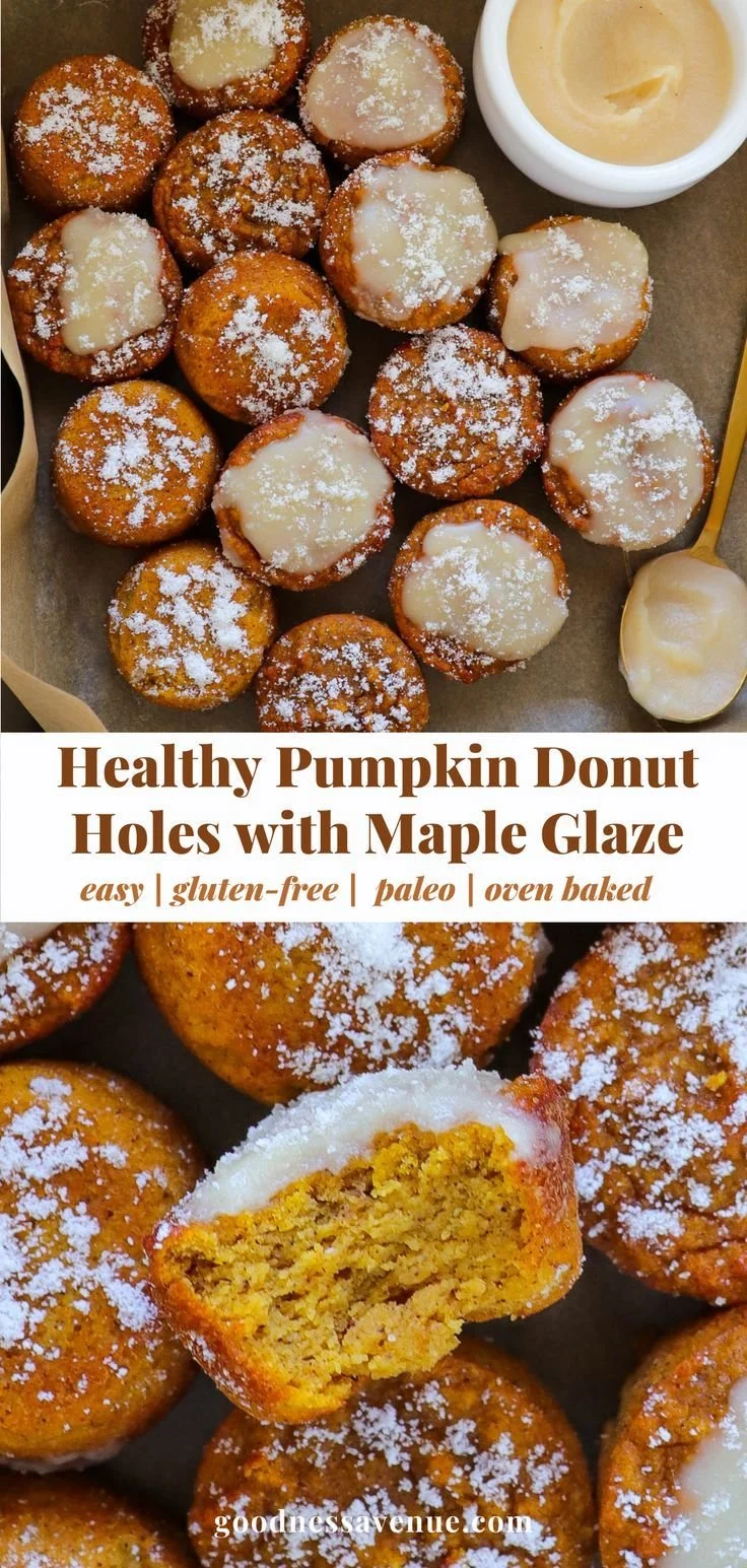 Delicious healthy pumpkin donut holes, Paleo and gluten-free, on a wooden table.