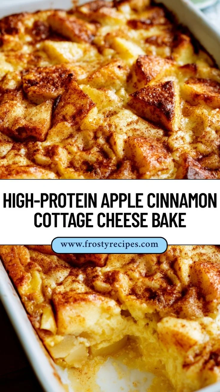 High-protein apple cinnamon cottage cheese bake topped with apple slices and cinnamon