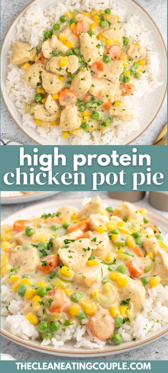 High protein crustless chicken pot pie with vegetables and seasonings