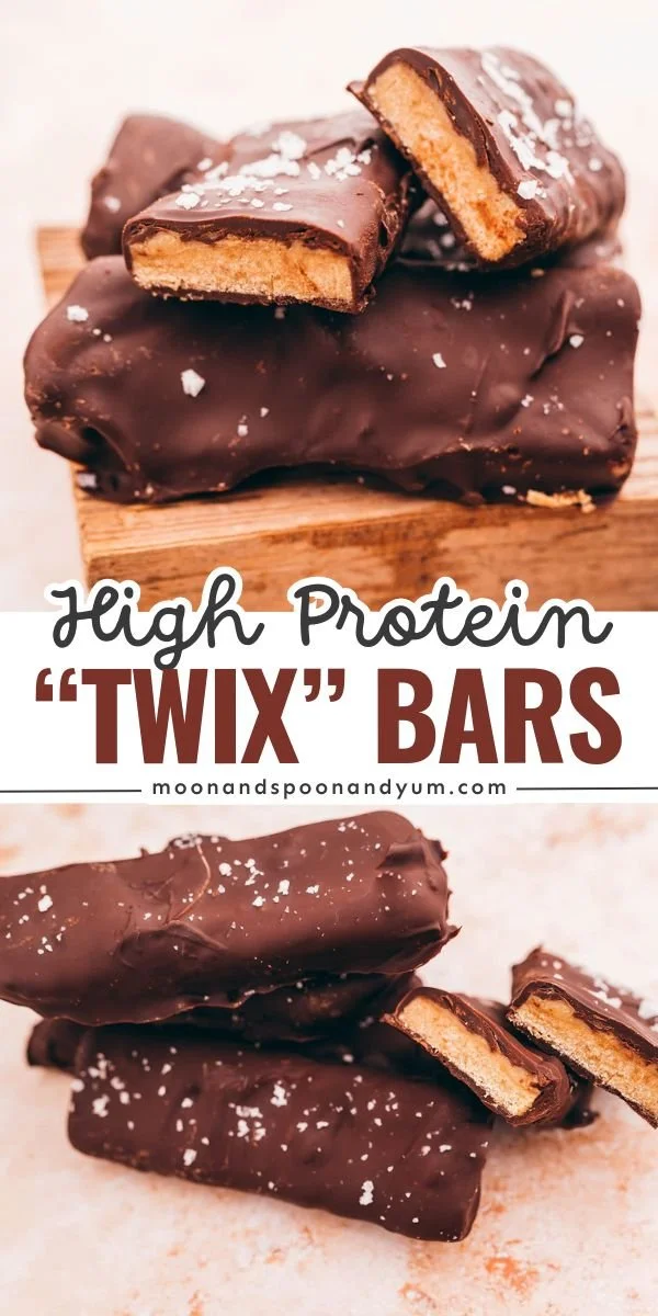 Homemade high protein Twix bars with chocolate and caramel layers