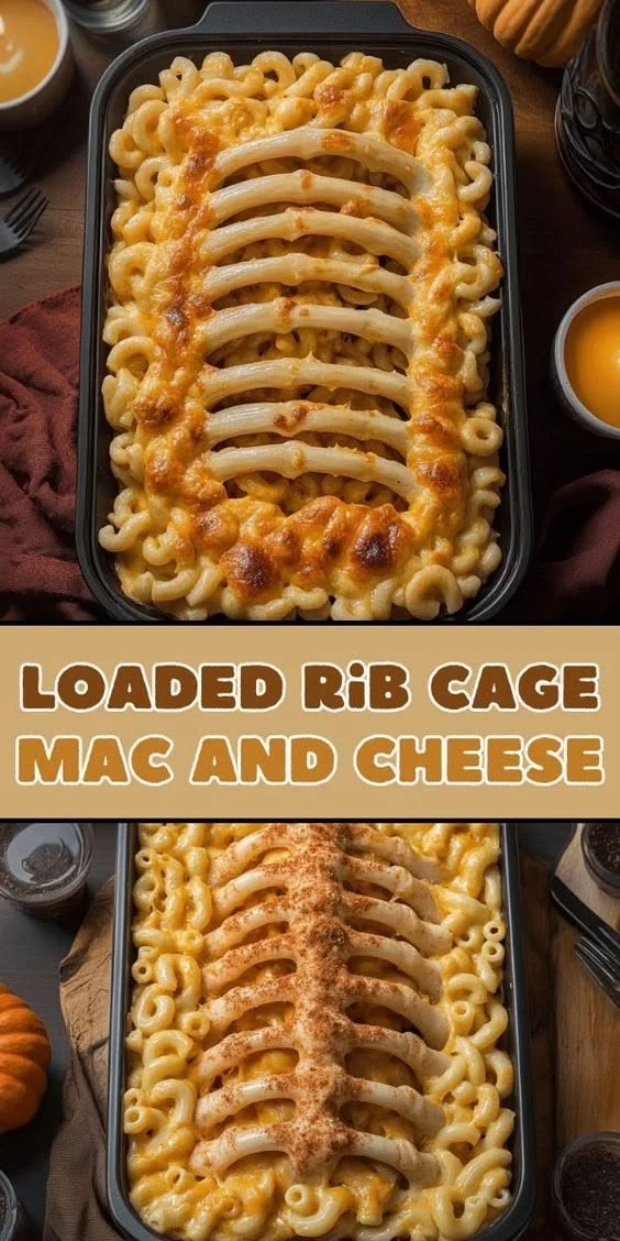 Delicious Rib Cage Mac and Cheese served for a spooky Halloween celebration.