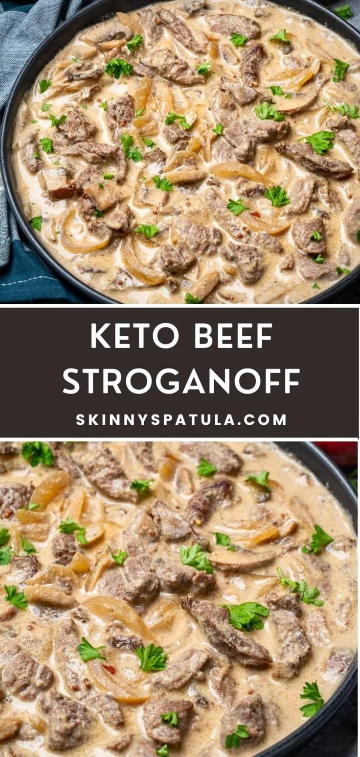 Creamy Keto Beef Stroganoff served over zoodles