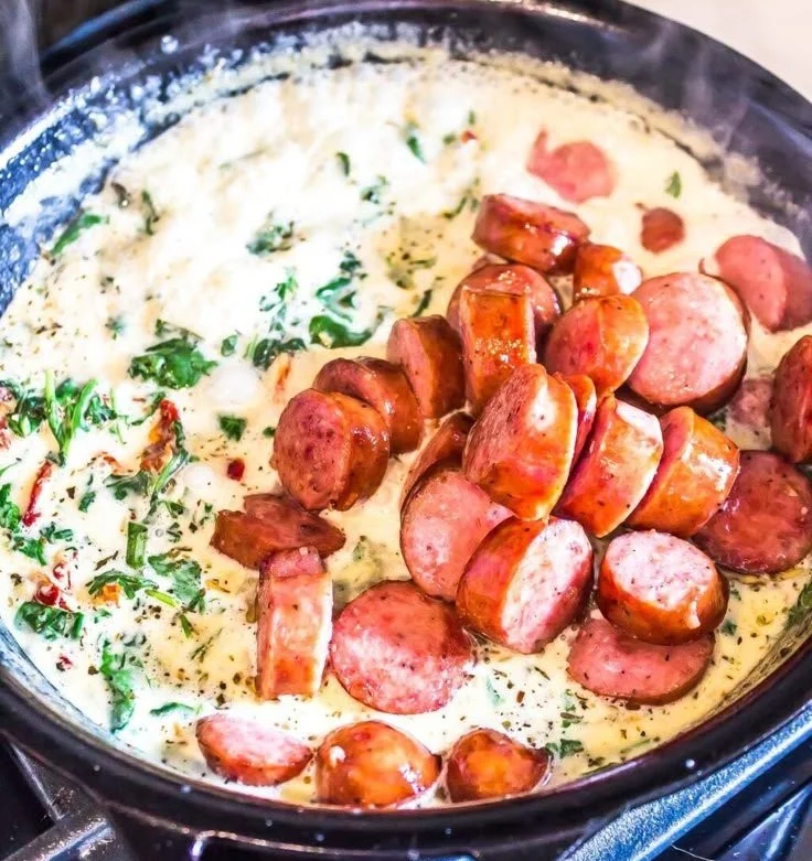 Keto Creamy Tuscan Zucchini Noodles with Sausage