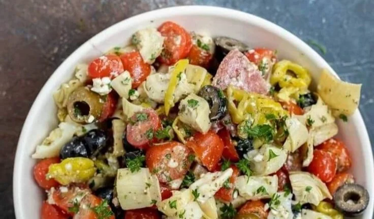 Low Carb Antipasto Salad with fresh vegetables and meats