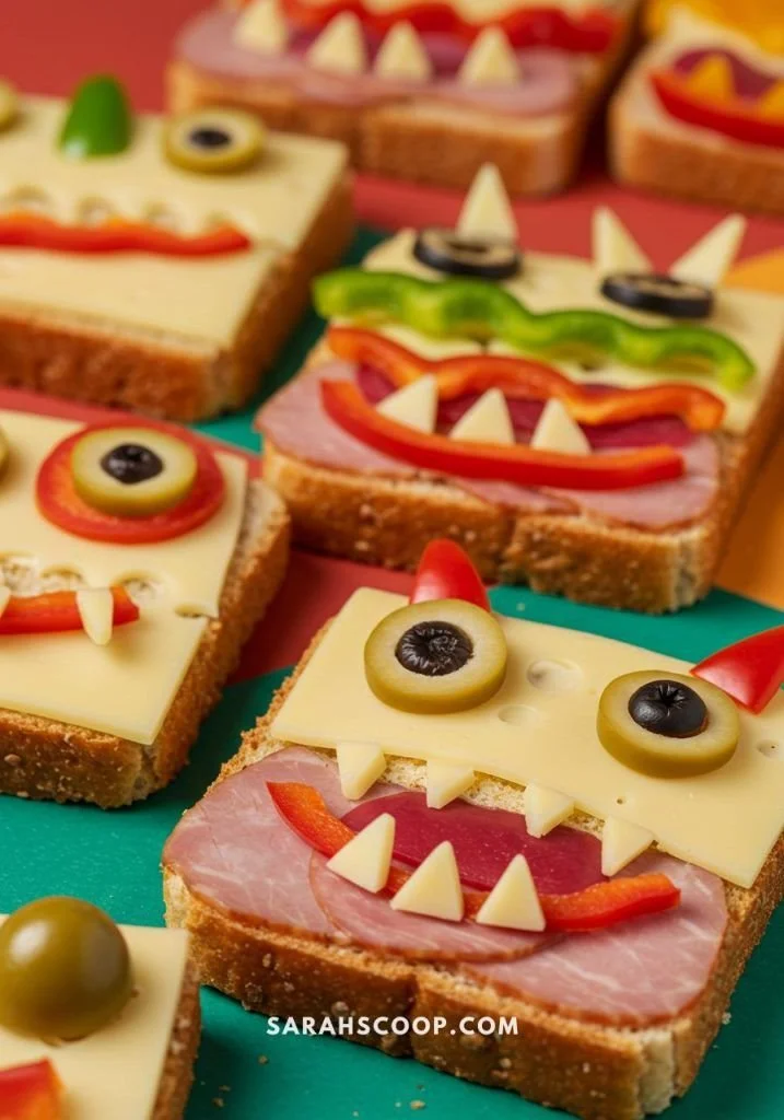 Delicious Monster Mouth Sandwiches ready to be served on a party platter.